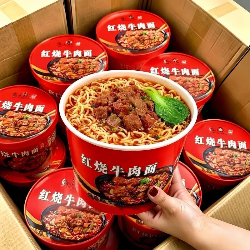 【12桶】红烧牛肉面泡面爽口劲道桶装免煮方便面速食整箱美