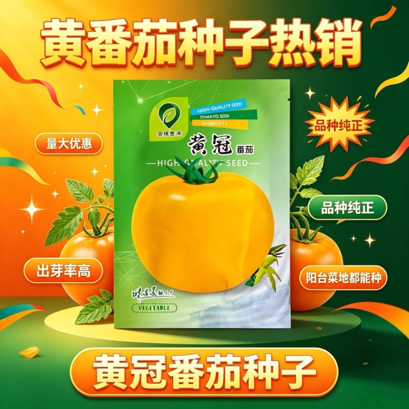 黄冠番茄种子无限生长圆形大果型黄果西红柿种籽连续座果强