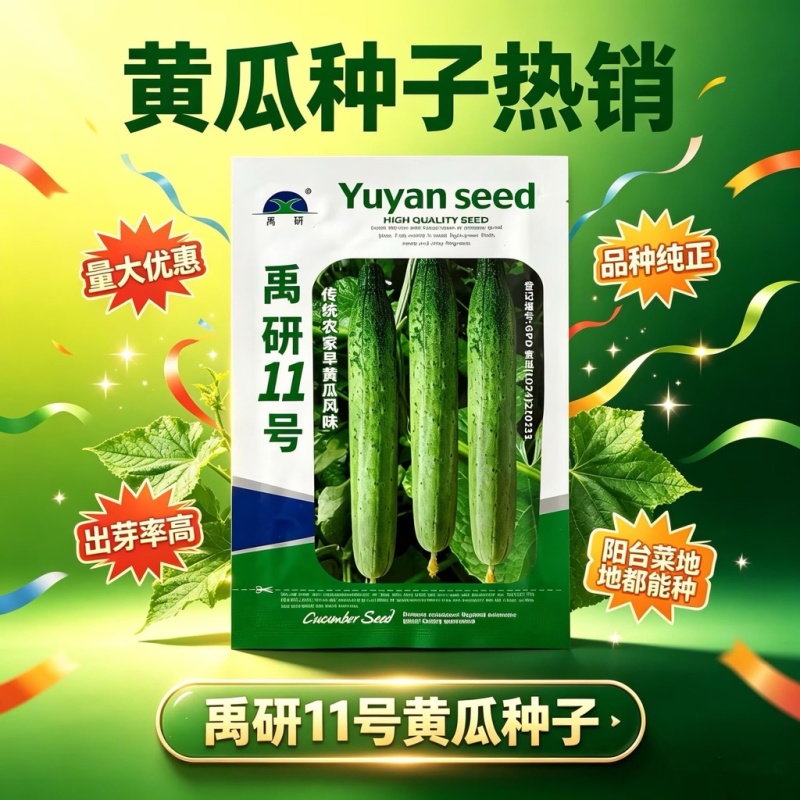 禹研11号旱黄瓜种子早熟黑刺脆嫩微甜香味浓郁水果黄瓜种子