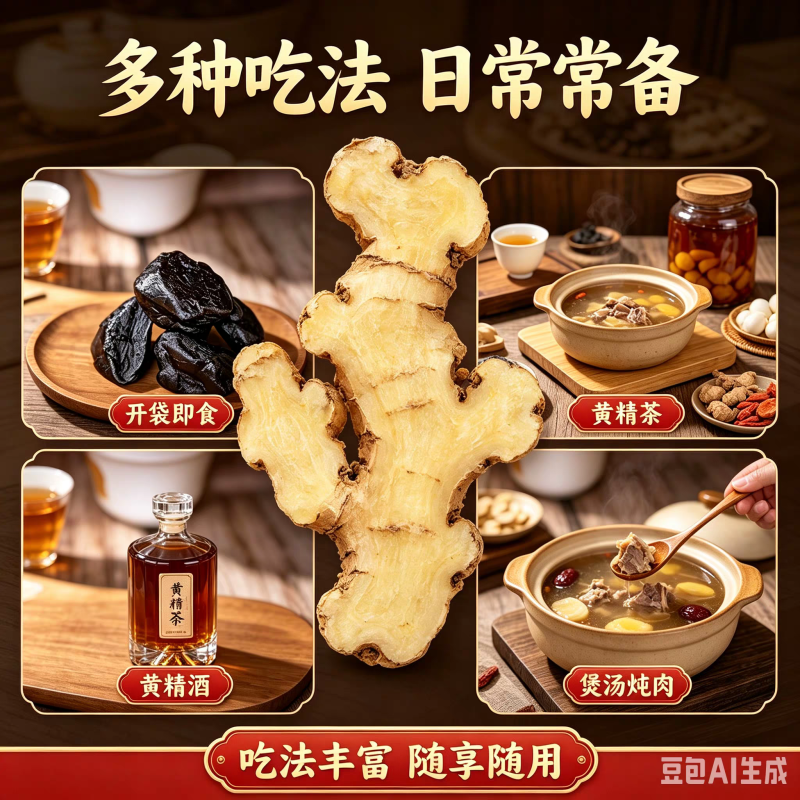 黄精九蒸九制即食黄精干货中药材多花姜黄精茶独立包装野外老