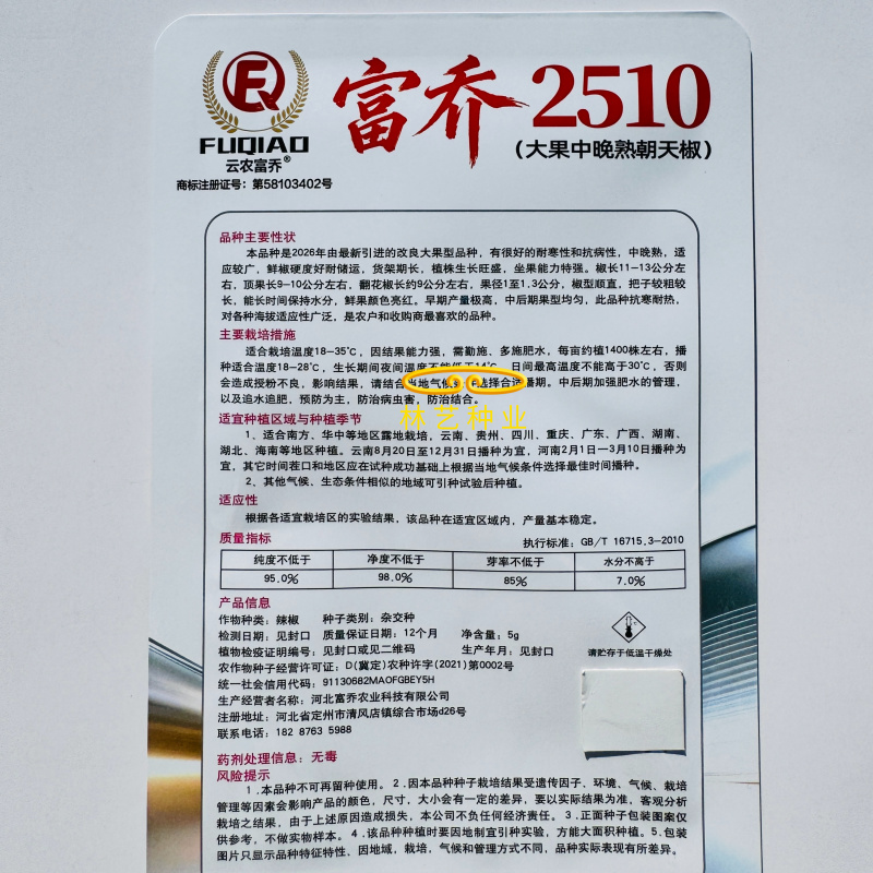 新品富乔2510朝天椒种子大果中晚熟单生朝天椒种籽