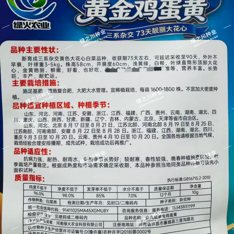 黄金鸡蛋黄大白菜种子三系杂交大花心白菜种子黄心大白菜