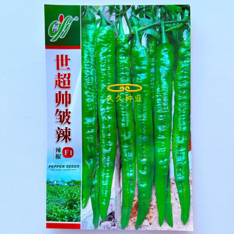 世超帅皱辣辣椒种子杂交中熟羊角型皱皮辣椒果色绿亮顺直