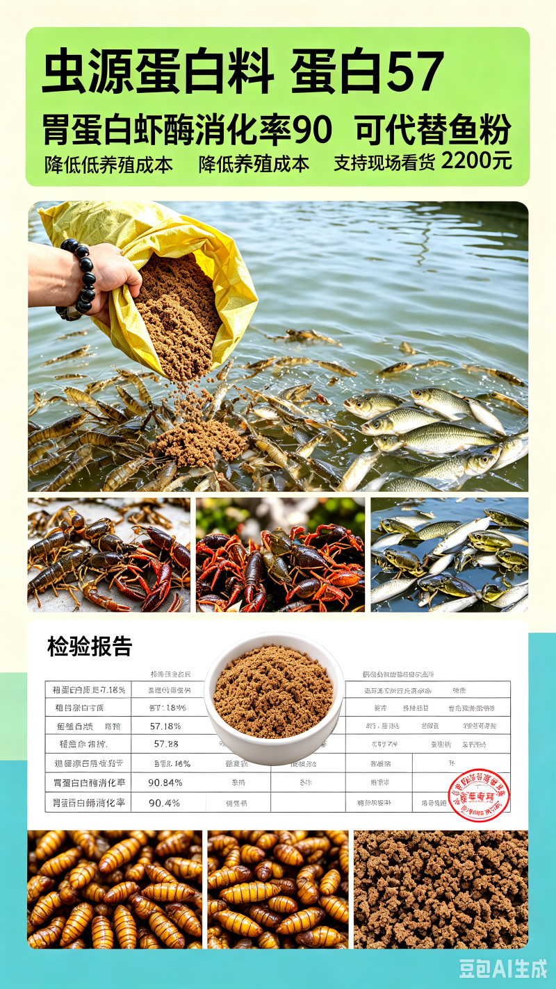 虫㷧料蛋白57个蛋白酶消化率90含虫腥味适合鱼虾鳝坭鳅用