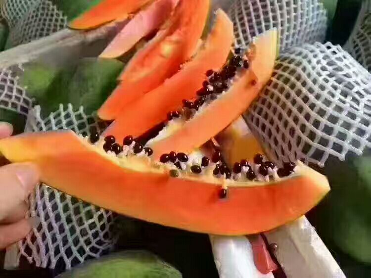 剖开的木瓜中清晰可见一个完整的小木瓜嵌套其中,果肉饱满,结构完整 木瓜内部嵌套的小木瓜