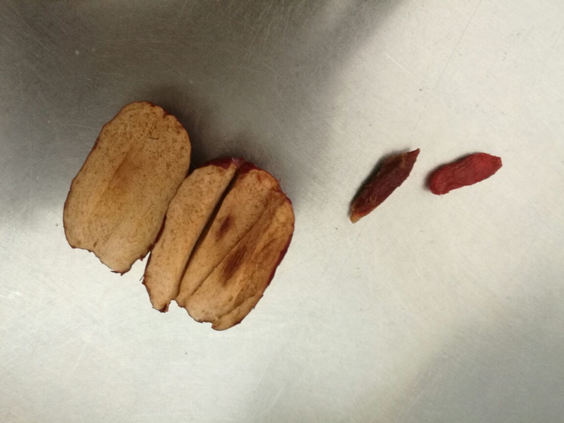 科学对比图:左为新疆脆枣成品,右为原料若羌灰枣,中央工艺标注+细胞生物学示意图,直观呈现‘工艺-成分-靶点’逻辑链 新疆脆枣与新鲜灰枣对比图:左侧为脆枣薄片堆叠,右侧为完整灰枣果实,中间用箭头标注“低温脆化工艺保留活性成分”,配显微镜下血管内皮细胞示意图(正常vs氧化损伤vs脆枣多酚保护)