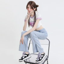 炸街网红冰丝开叉天丝牛仔裤女高腰显瘦垂感薄款夏直筒裤