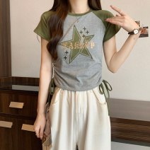 辣妹短款上衣服女夏季新款美式潮牌刺绣抽绳短袖t恤女