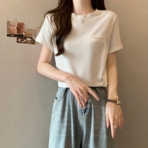 韩版夏季新款小众别致圆领拼接短袖t恤女修身显瘦上衣