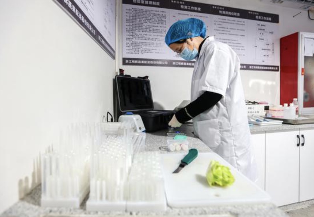 汉源县农产品质量安全检测中心工作人员正在进行猕猴桃农残快速检测