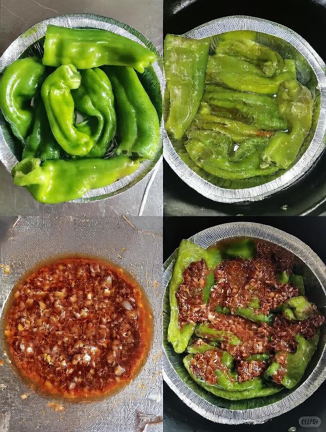 尖椒在平底锅中干煸形成虎皮状表面