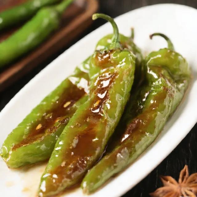 薄皮椒家常烹饪三式：左为清炒薄皮椒（油亮翠绿、形态挺括）；中为薄皮椒酿肉（椒体饱满未裂、肉馅微凸、截面可见薄皮包裹完整）；右为凉拌薄皮椒圈（椒圈圆润、断面光滑、红油浸润不渗汁）