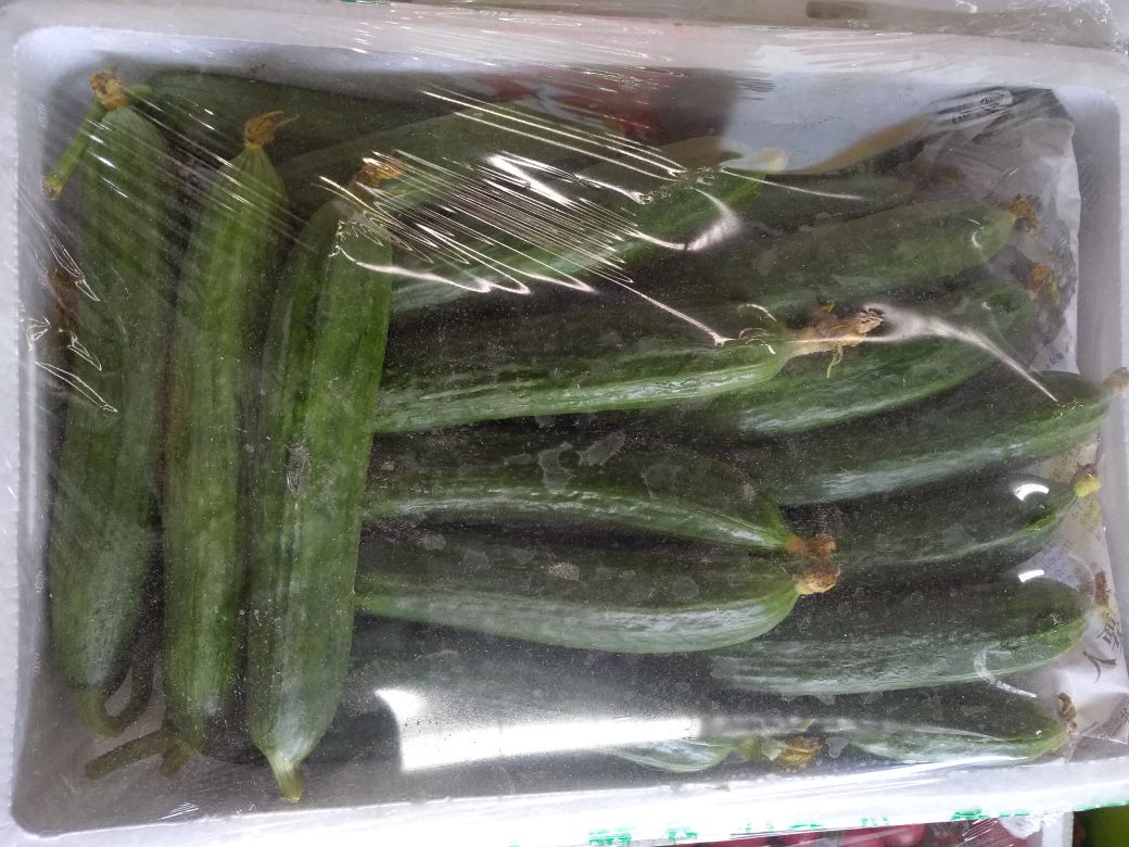 包装精美的小黄瓜礼盒与即食沙拉组合陈列在高端超市货架上，背景有品牌标签和二维码溯源信息，体现标准化与品牌化趋势