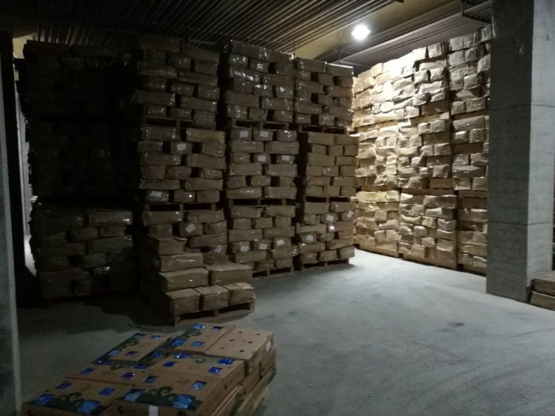 展示多种规格的带鱼包装箱,箱体标注有净重信息 带鱼包装箱展示