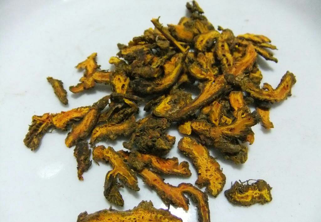 黄连上清丸铝塑包装特写,左侧并列摆放道地河北承德黄芩干品饮片:表面棕黄至深棕色,断面鲜黄,可见明显放射状纹理及黄白色髓部,体现高黄芩苷含量特征 黄连上清丸药盒与黄芩饮片对比图
