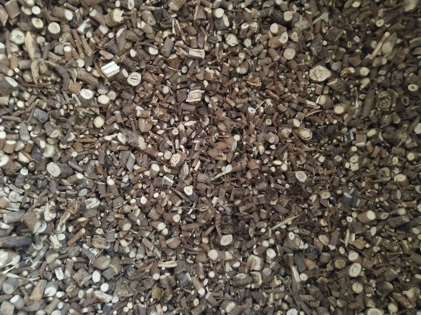 高清俯拍图显示两组中药饮片:左侧为切片北柴胡,呈黄褐色长条形,断面纤维性强,质地坚韧;右侧为银柴胡饮片,颜色灰白至淡黄,断面平坦,中心木质部明显,外围可见‘砂眼’与‘珍珠盘’特征;中间放置标签牌分别标注‘北柴胡’与‘银柴胡’ 中药饮片实物对比图