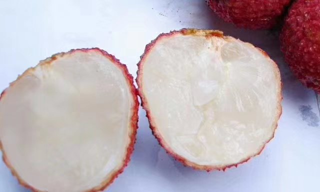 高清特写展示红无核荔枝的鲜红果皮与饱满果肉 红无核荔枝果实特写