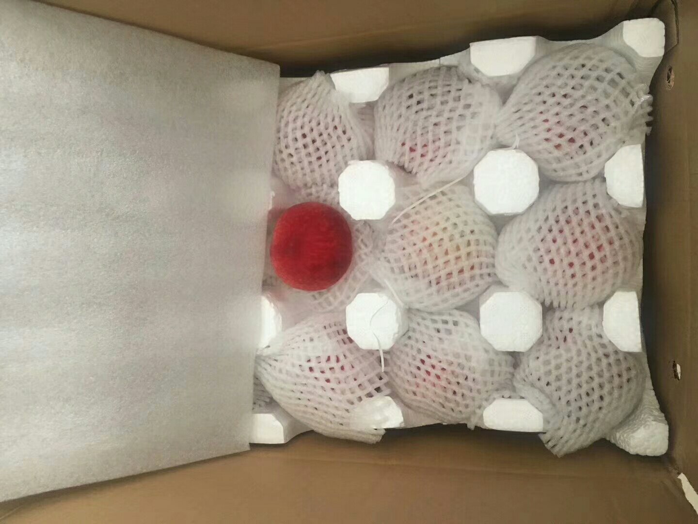 现代化的包装车间中,工人正在将大黄油桃装箱,准备通过电商平台发货 大黄油桃包装与电商发货场景