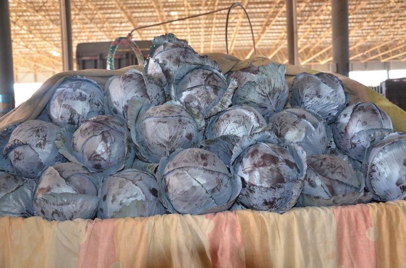 市场中的紫色蔬菜摊位