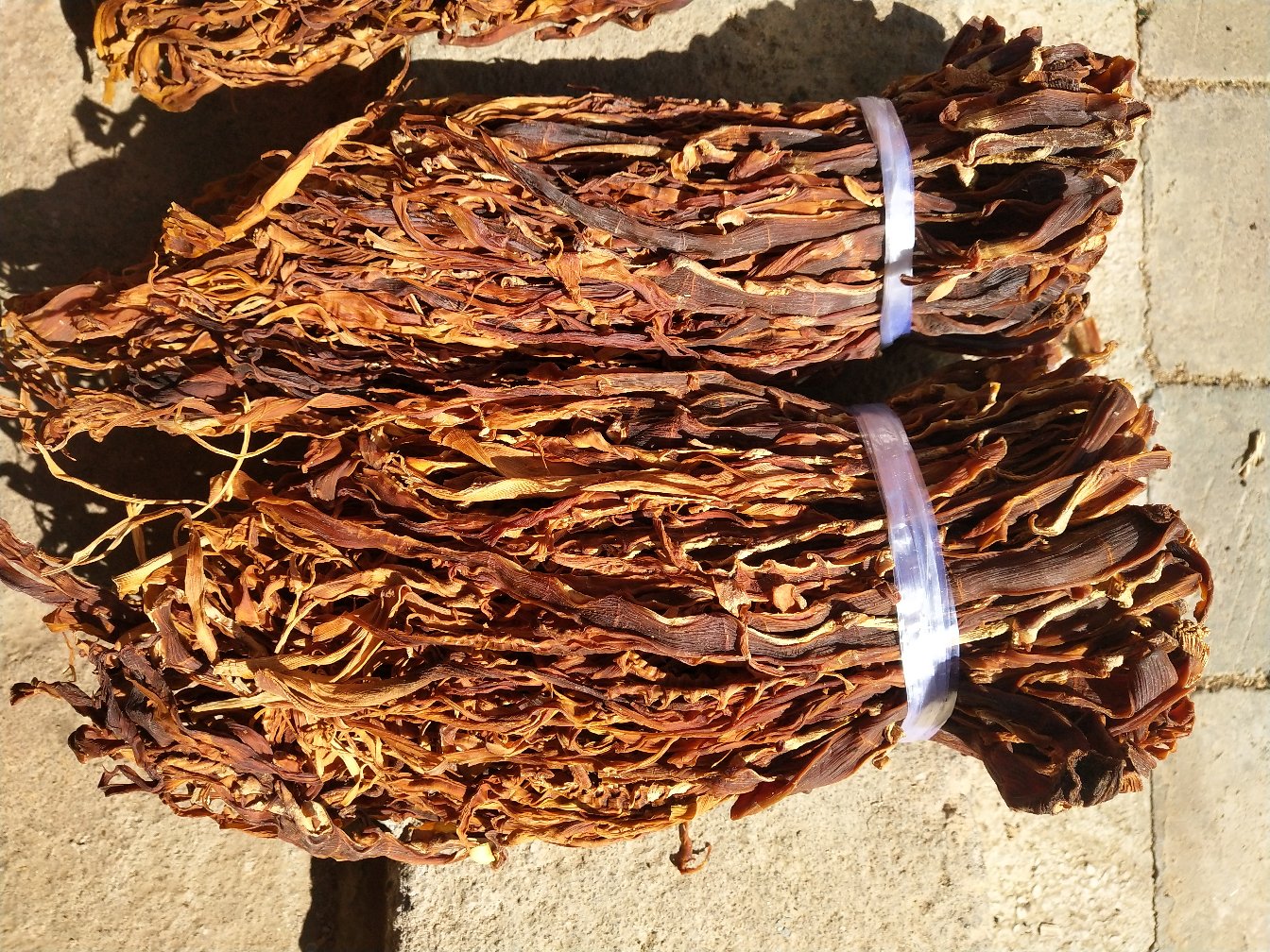 市场摊位上摆放的新鲜春笋与加工后的笋干对比