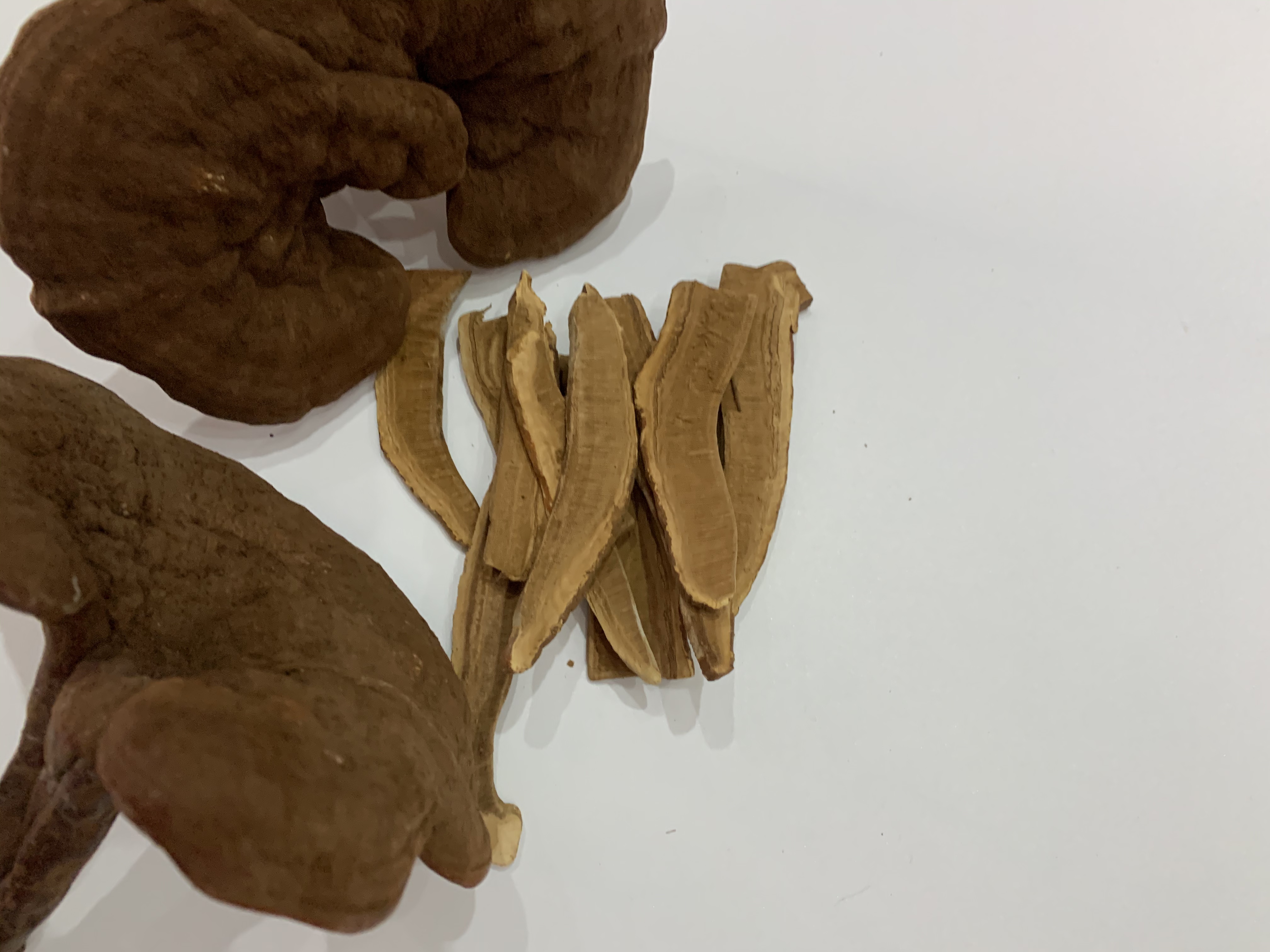 灵芝与竹灵芝成品展示,包括切片、孢子粉和胶囊形式 灵芝与竹灵芝产品展示图
