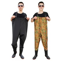 下水裤半身防水衣服雨裤带雨鞋皮叉裤抓鱼全身男连体