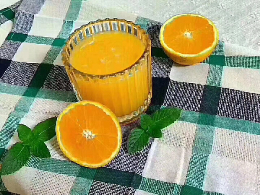 一张餐桌上的夏橙创意料理拼盘,包含夏橙果瓣沙拉、一杯鲜榨夏橙汁、一份夏橙烤鸡块小食、以及点缀着薄荷叶的酸奶杯,整体风格清新自然,展示夏橙在日常饮食中的多样化应用 夏橙营养食谱拼盘