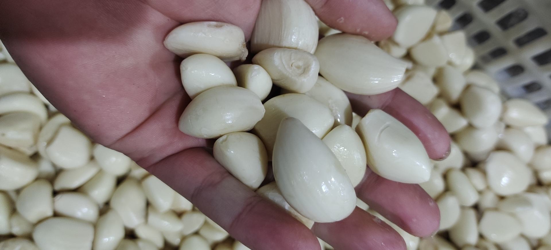 厨房中使用蒜米的过程