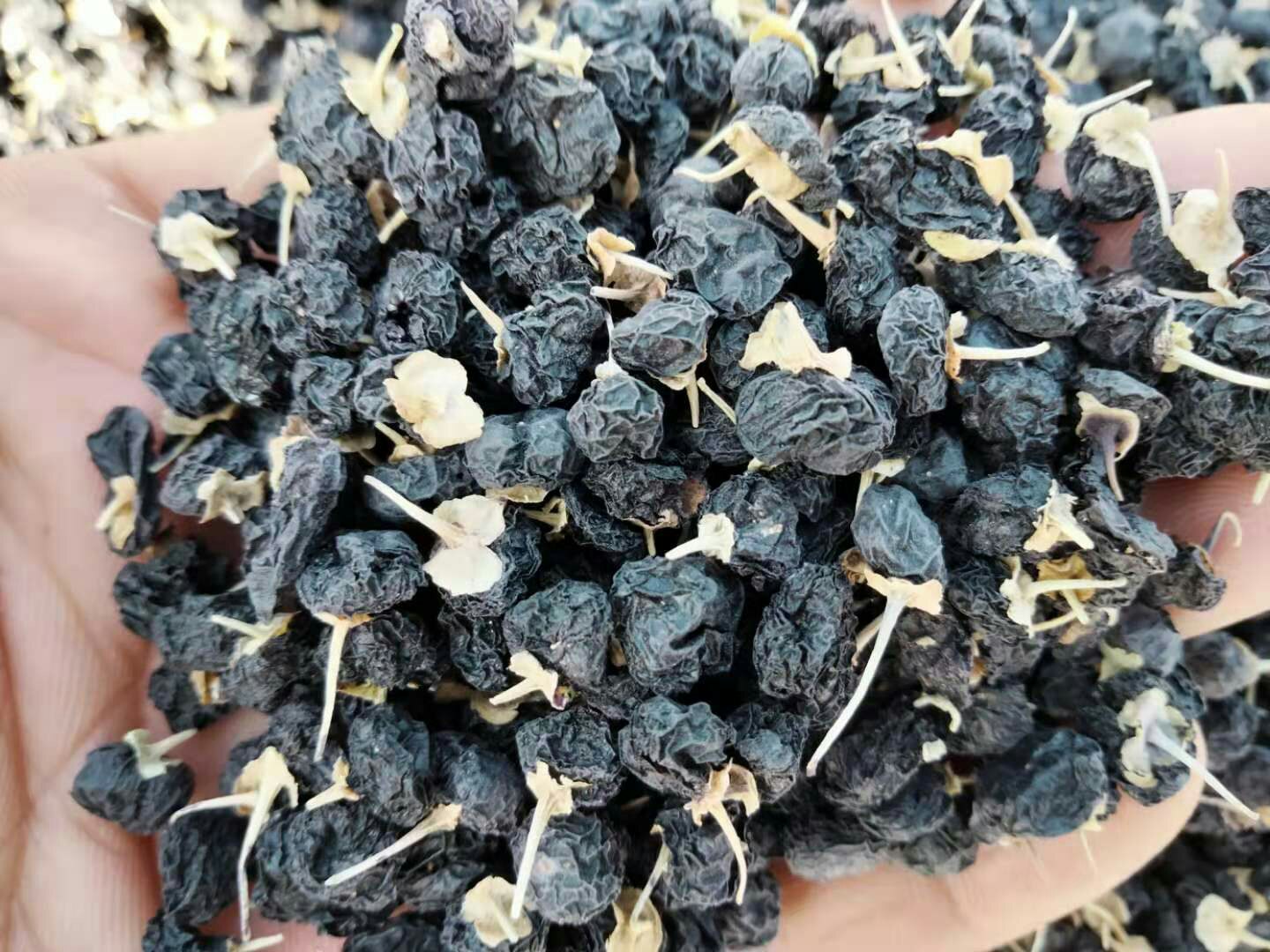 展示藏红花与黑枸杞实物对比图,背景为自然养生风格 藏红花与黑枸杞对比图