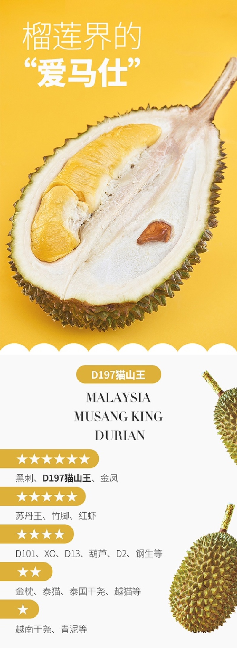 马来西亚猫山王榴莲d1970树上熟水果液氮冷冻食品
