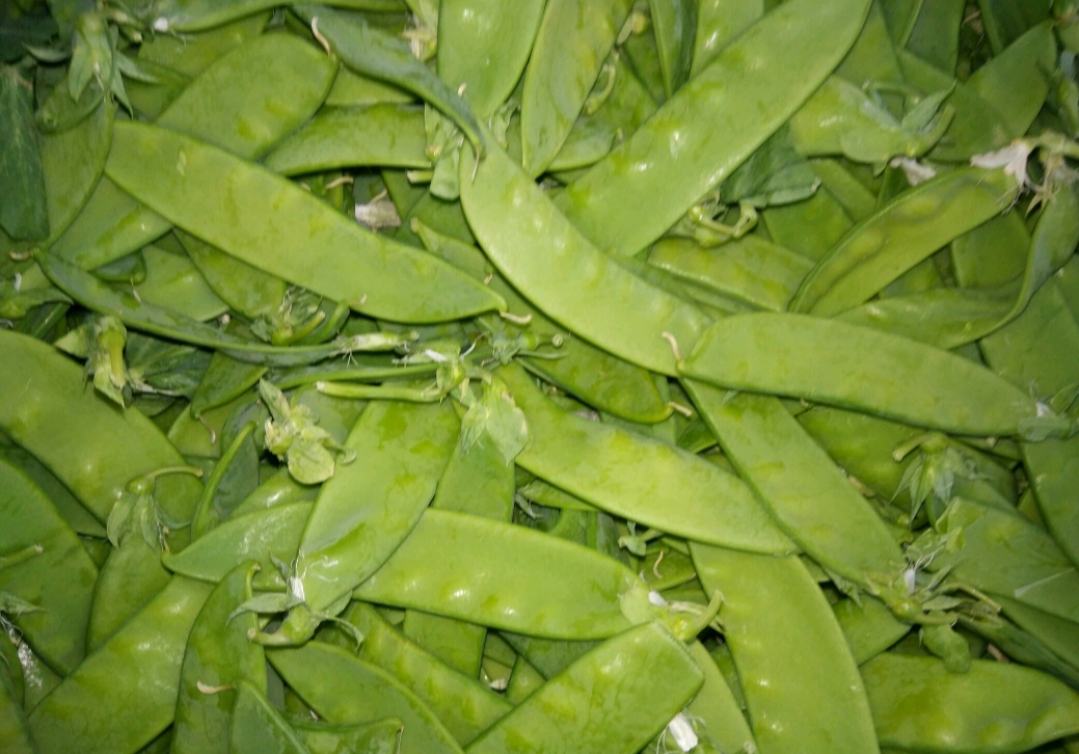 荷兰豆与其他食材在锅中炖煮的特写镜头