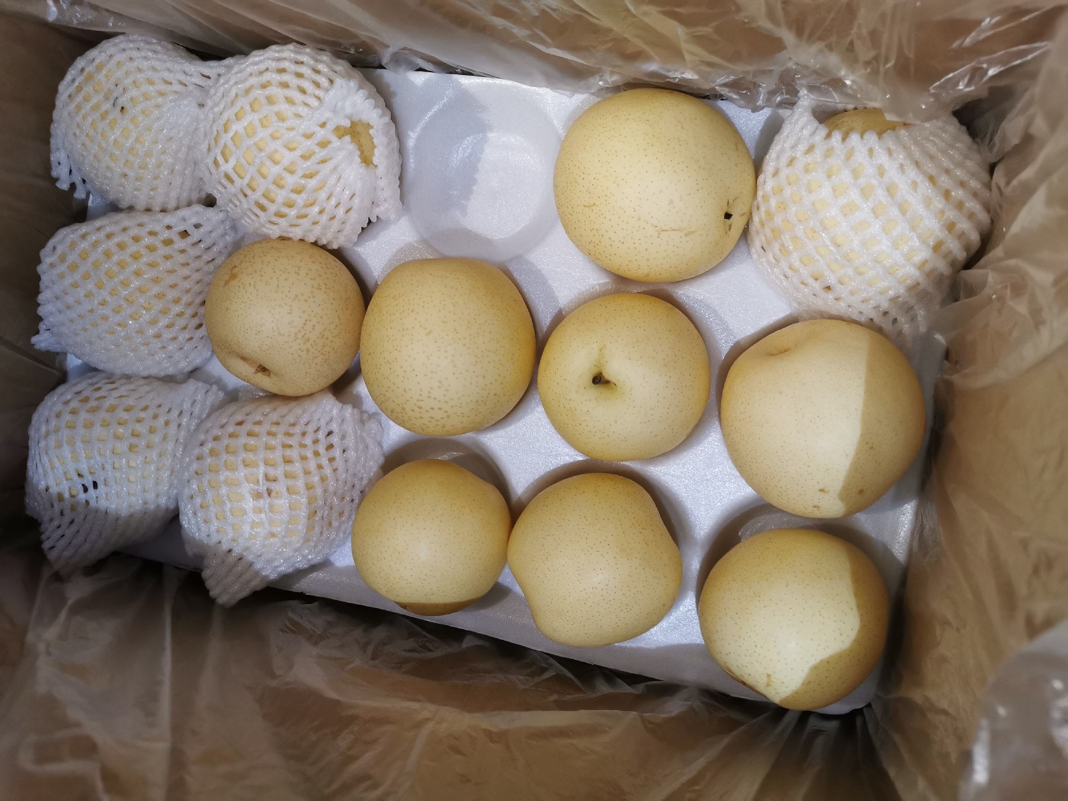 超市生鲜区的水果货架上整齐摆放着大量皇冠梨,果实统一装在透明塑料盒中,标签注明‘皇冠梨’和价格信息,背景有顾客正在选购,灯光明亮,整体环境整洁卫生 超市货架上的皇冠梨展示