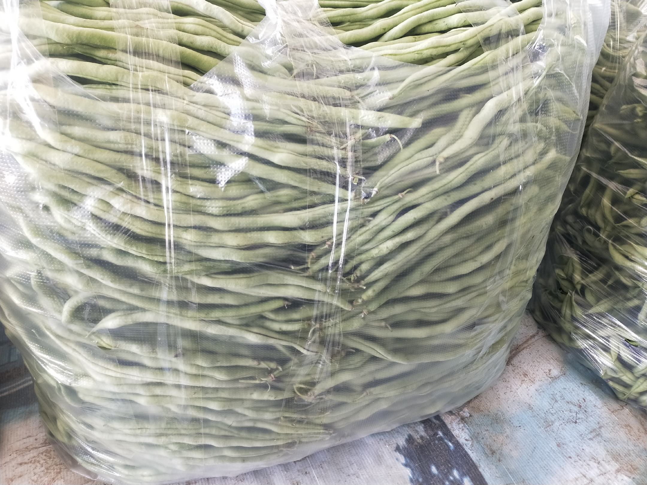 新鲜采摘的无筋豆,绿色饱满,表面光滑无斑点 无筋豆的特写图