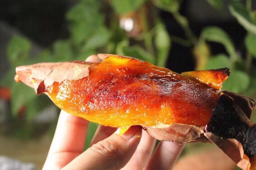 切开后的烤烟薯特写展示流蜜效果