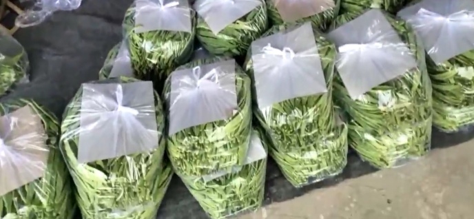 新鲜扁豆在市场摊位上整齐摆放 新鲜扁豆在市场摊位上整齐摆放