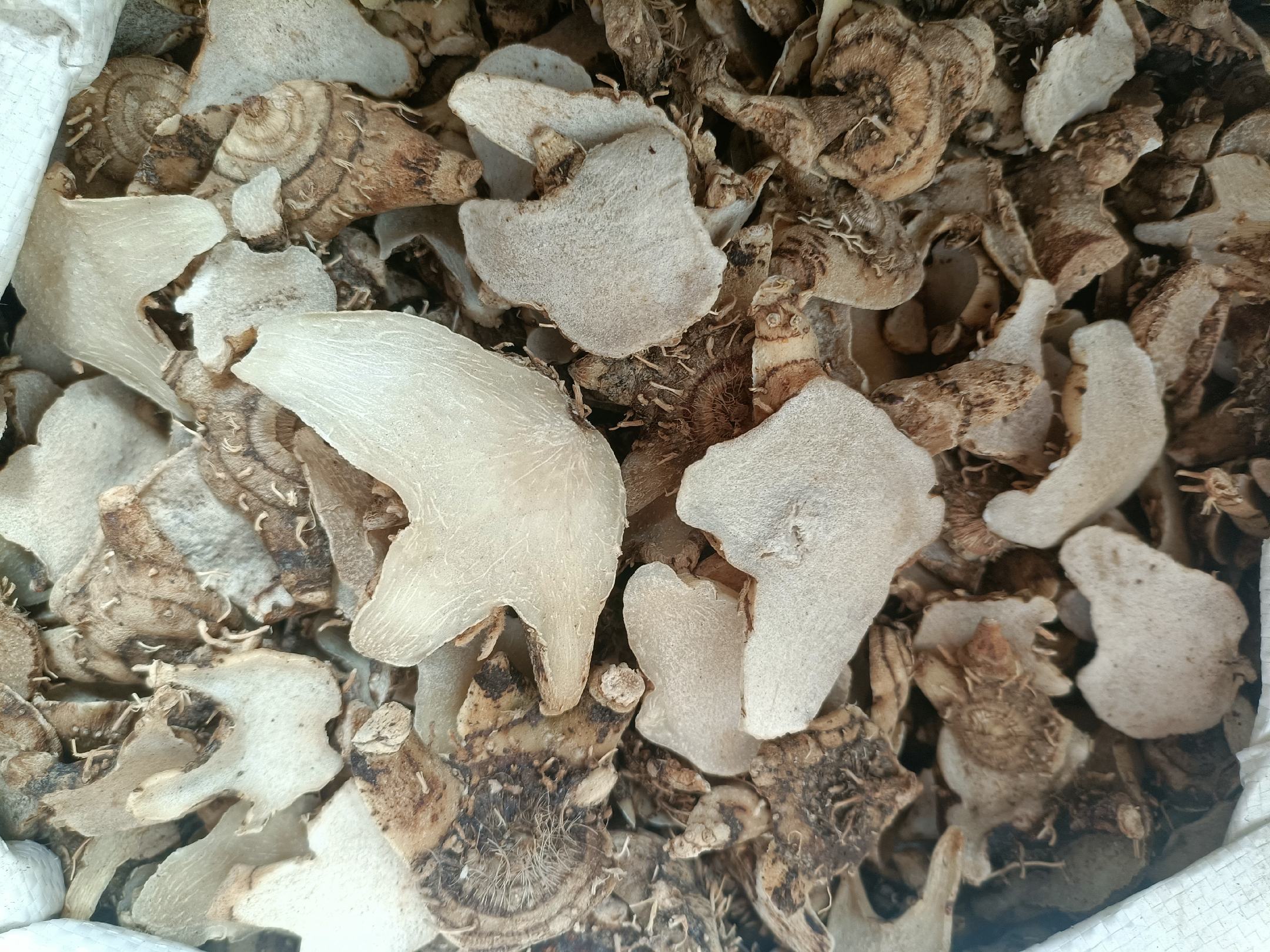 展示白芷、白茯苓、白芨成品药材及其包装标签 中药材成品与包装图