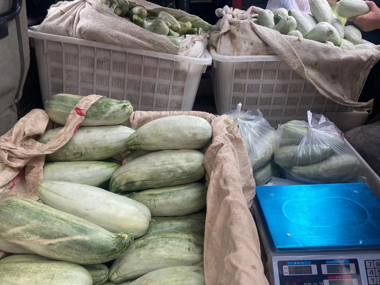 图片说明:一位消费者正在农贸市场摊位前挑选甜瓜,摊位上摆放着不同种类的甜瓜,包括网纹瓜、哈密瓜和羊角蜜,商贩正在称重,背景可见价格牌标注‘网纹瓜15元/个’‘羊角蜜8元/斤’,体现真实消费场景 甜瓜市场选购场景图