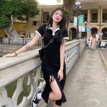 2022年夏季新款连衣裙女甜辣风褶皱设计感抽绳开叉显瘦气
