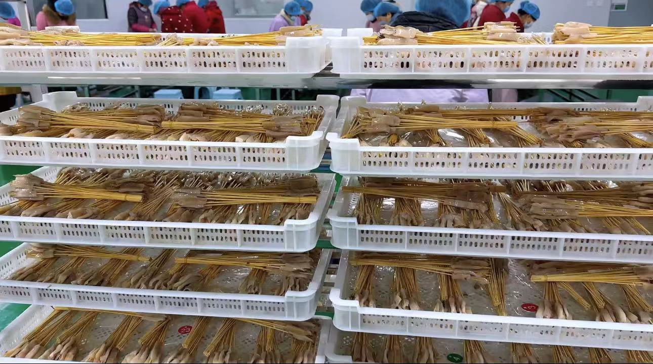 鱿鱼串加工车间展示