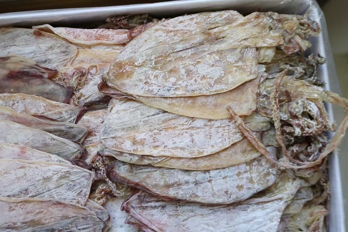 干鱿鱼与泡发后的鱿鱼对比
