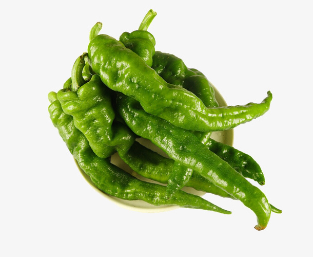 一盘色香味俱全的蒜蓉炒螺丝椒成品图，菜肴盛放在白色瓷盘中，表面泛着油光，点缀葱花，旁边放有一双筷子准备夹取