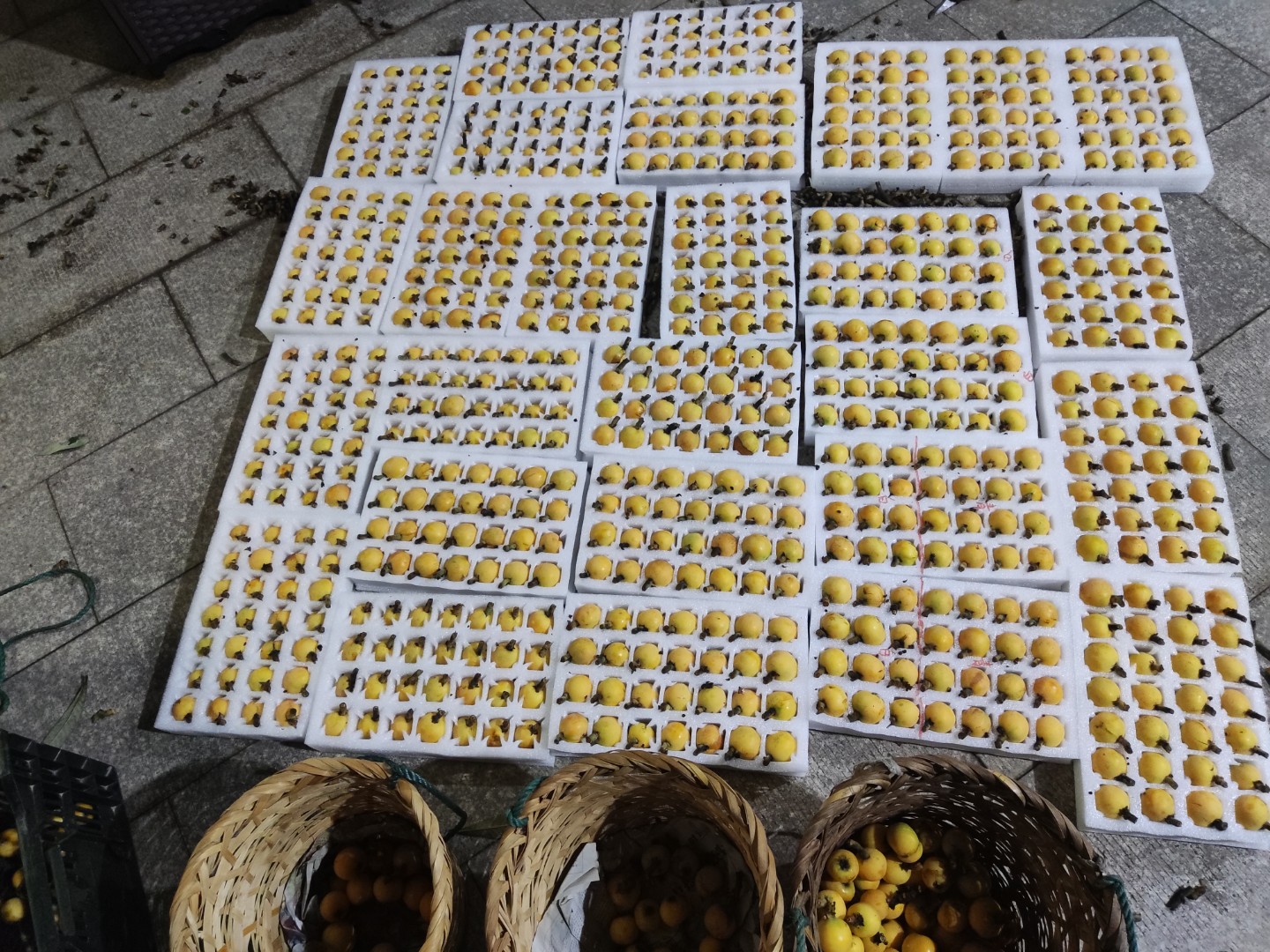 市场摊位上的新鲜枇杷