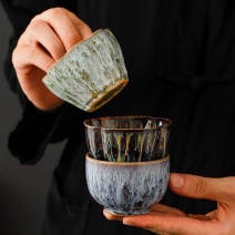 窑变茶杯陶瓷主人杯建盏单杯功夫茶具品茗杯复古斗笠杯家用小