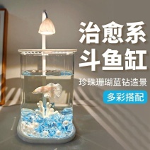 玻璃小鱼缸冰晶石桌面创意生态斗鱼缸珍珠碎钻景观缸装饰造景